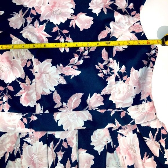 Blue Pink Silver Foil Floral Open Back PARTY Dress Size Large - Picture 9 of 11